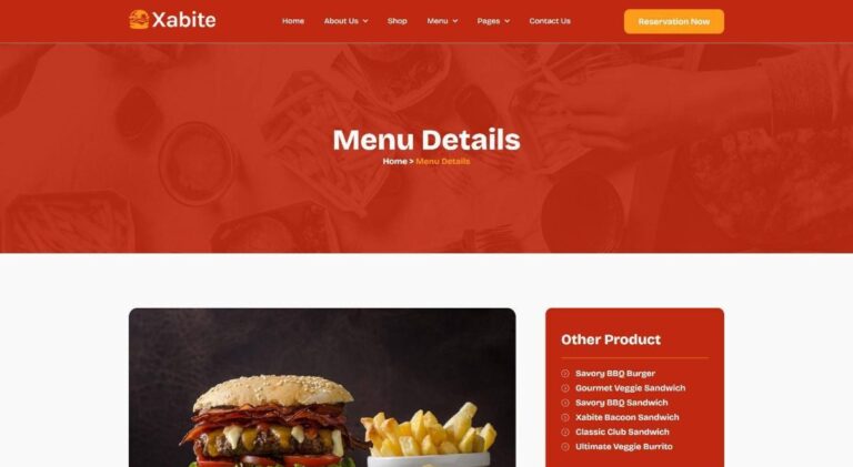 Xabite – Burger Fast Food Elementor Template Kit