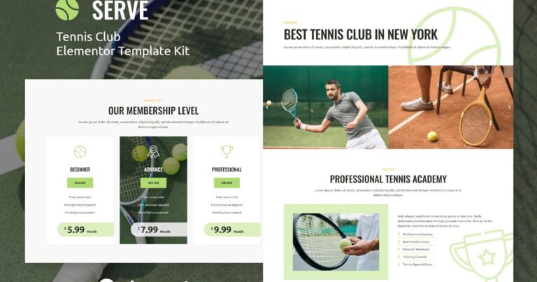 Serve – Tennis School & Sport Club Elementor Template Kit